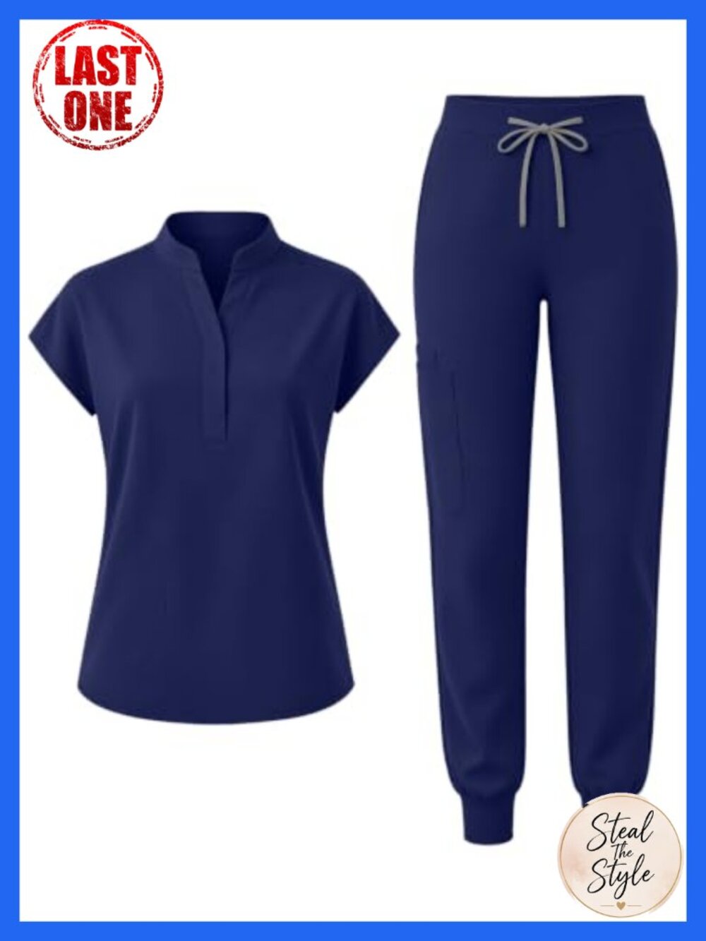 Women's Scrub Set Stand Collar Top & Jogger Pants 8 Pockets